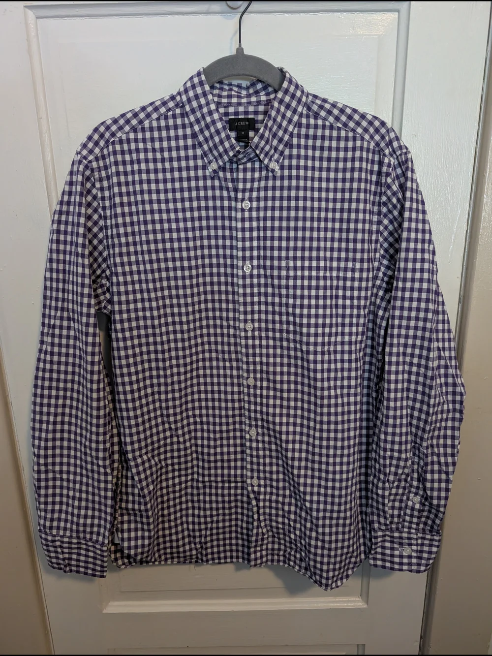 Preppy Cotton Purple & White Gingham Button-Down Shirt J. Crew Classic Fit